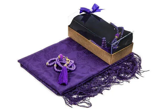 Mevlid Gift Set - Rosary - Shawl Covered - Dark Purple Color - 2