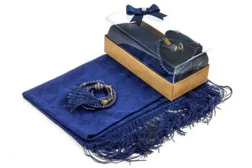 Mevlid Gift Set - Rosary - Shawl Covered - Navy Color - İhvan (1)