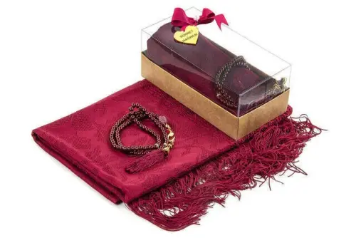 Mevlid Gift Set - Rosary - Shawl Covered - Red Color - İhvan (1)