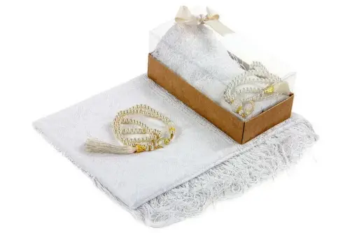 Mevlid Gift Set - Rosary - Shawl Covered - White Color - İhvan (1)