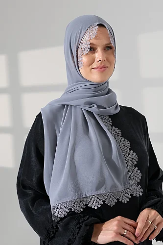 Mevlüt Örtüsü Demor Dantelli İğne Oyalı Çeyizlik Namaz Başörtüsü Gri - ihvanonline (1)