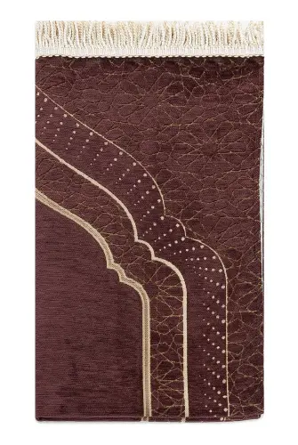 Mihrab Patterned Lined Chenille Prayer Rug - Dark Brown - ihvanonline (1)