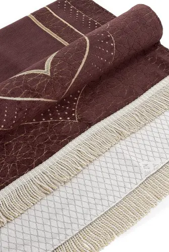 Mihrab Patterned Lined Chenille Prayer Rug - Dark Brown - 4