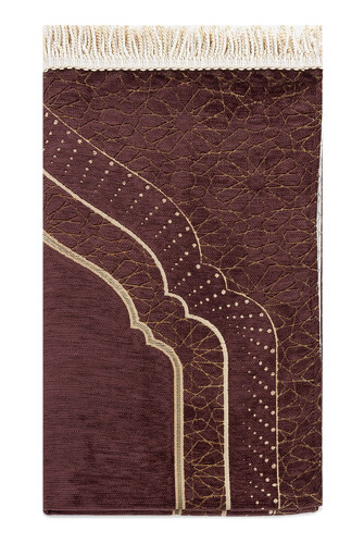 Mihrab Patterned Lined Chenille Prayer Rug - Dark Brown - 2