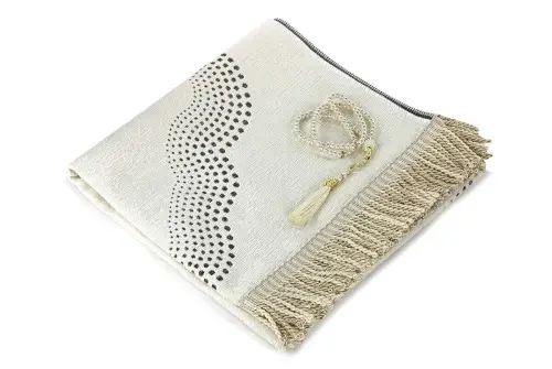 Mihrab Patterned Flat Chenille Prayer Rug Cream - 3