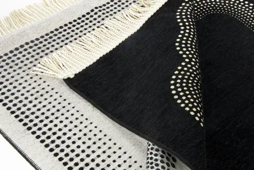 Mihrab Patterned Plain Chenille Prayer Rug Black - İhvan (1)