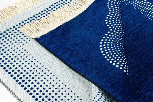 Mihrab Patterned Plain Chenille Prayer Rug Navy Blue - İhvan (1)