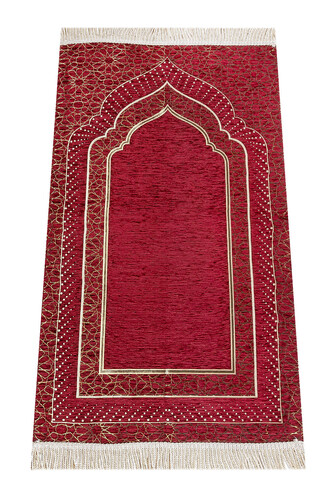 Mihrap Desenli Astarlı Şönil Seccade - Bordo 