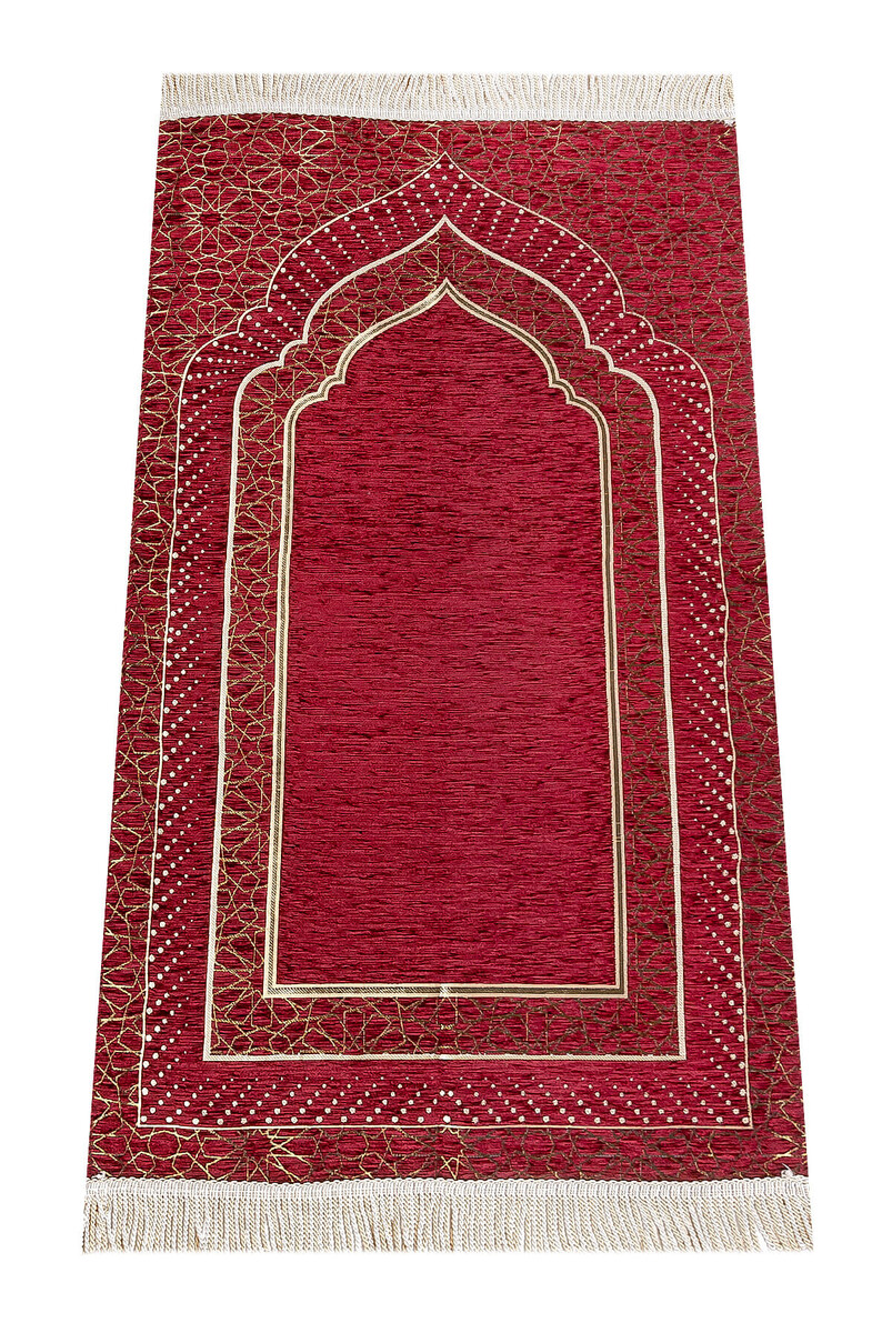 Mihrap Desenli Astarlı Şönil Seccade - Bordo - 1