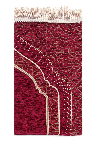 Mihrap Desenli Astarlı Şönil Seccade - Bordo - 2