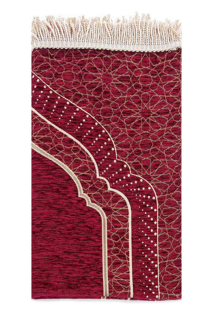 Mihrap Desenli Astarlı Şönil Seccade - Bordo - 2
