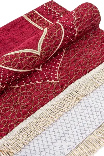 Mihrap Desenli Astarlı Şönil Seccade - Bordo - 4