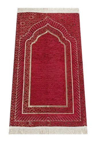 Mihrap Desenli Astarlı Şönil Seccade - Bordo 