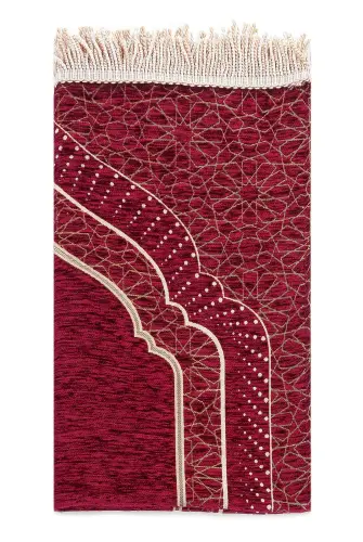 Mihrap Desenli Astarlı Şönil Seccade - Bordo - 2