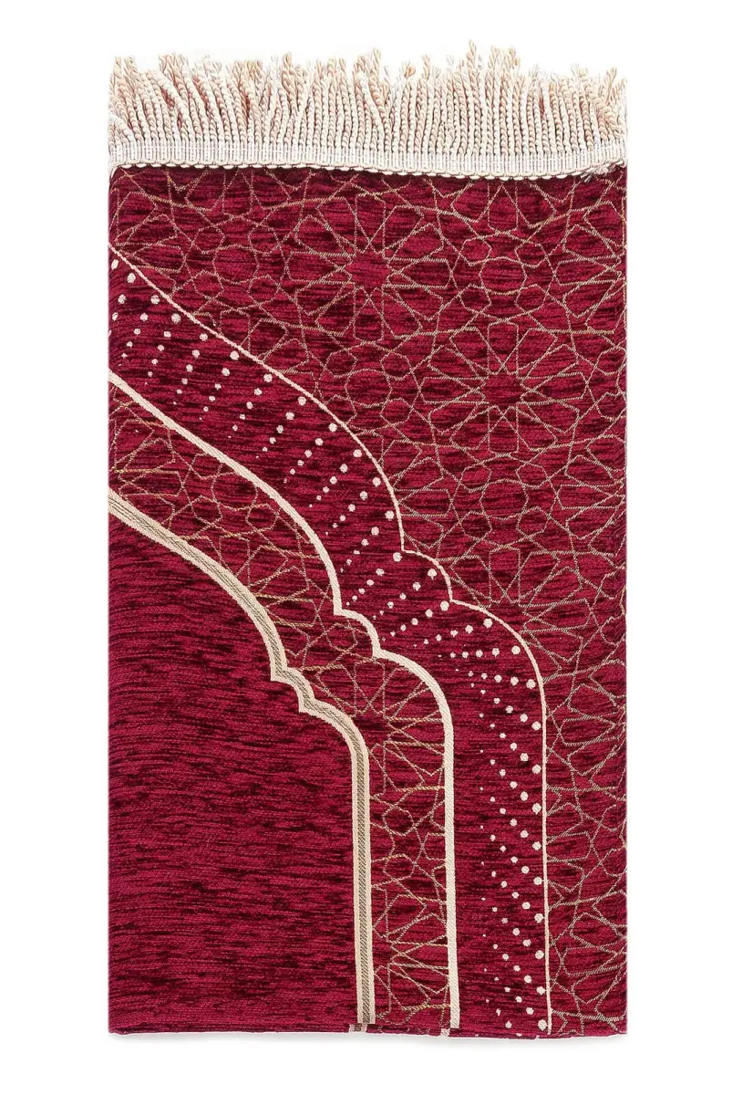 Mihrap Desenli Astarlı Şönil Seccade - Bordo - 2