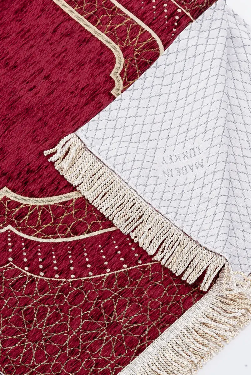 Mihrap Desenli Astarlı Şönil Seccade - Bordo - 3