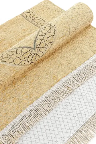 Mihrap Desenli Astarlı Şönil Seccade - Gold - 4
