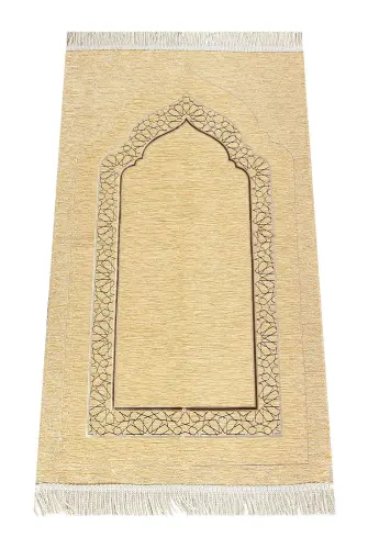 Mihrap Desenli Astarlı Şönil Seccade - Gold 
