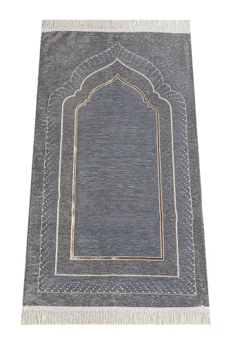 Mihrap Desenli Astarlı Şönil Seccade - Gri 