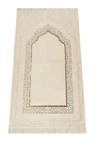 Mihrap Desenli Astarlı Şönil Seccade - Krem - 1