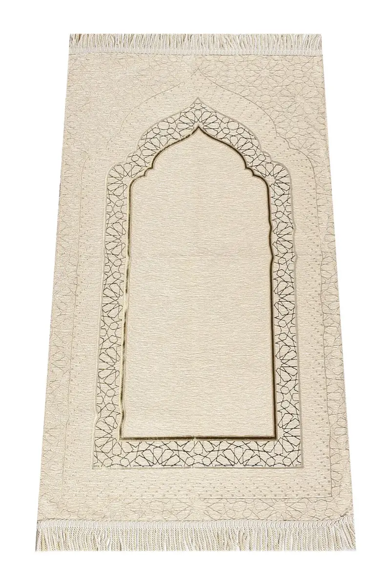 Mihrap Desenli Astarlı Şönil Seccade - Krem - 1