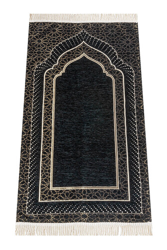 Mihrap Desenli Astarlı Şönil Seccade - Siyah 