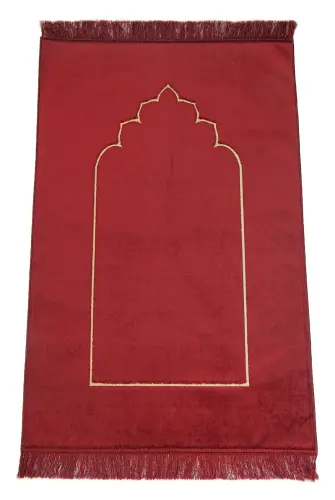 Mihrap Desenli Kadife Seccade Bordo - 1