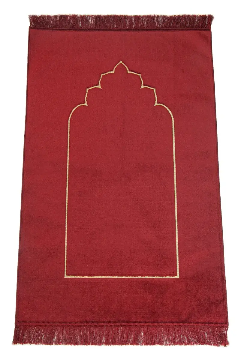 Mihrap Desenli Kadife Seccade Bordo - 1