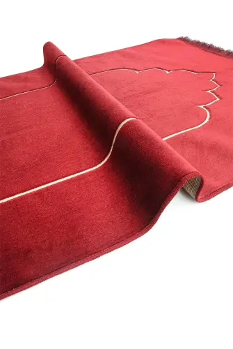 Mihrap Desenli Kadife Seccade Bordo - 3