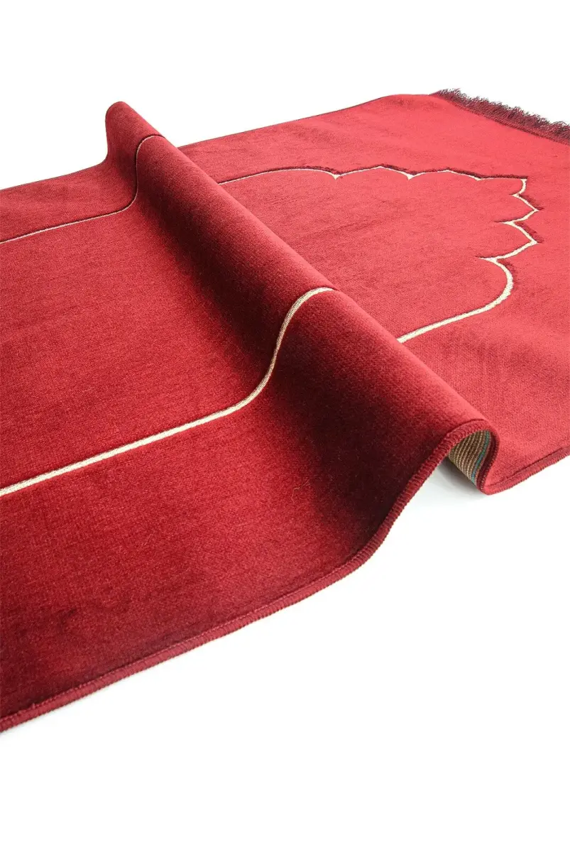 Mihrap Desenli Kadife Seccade Bordo - 3