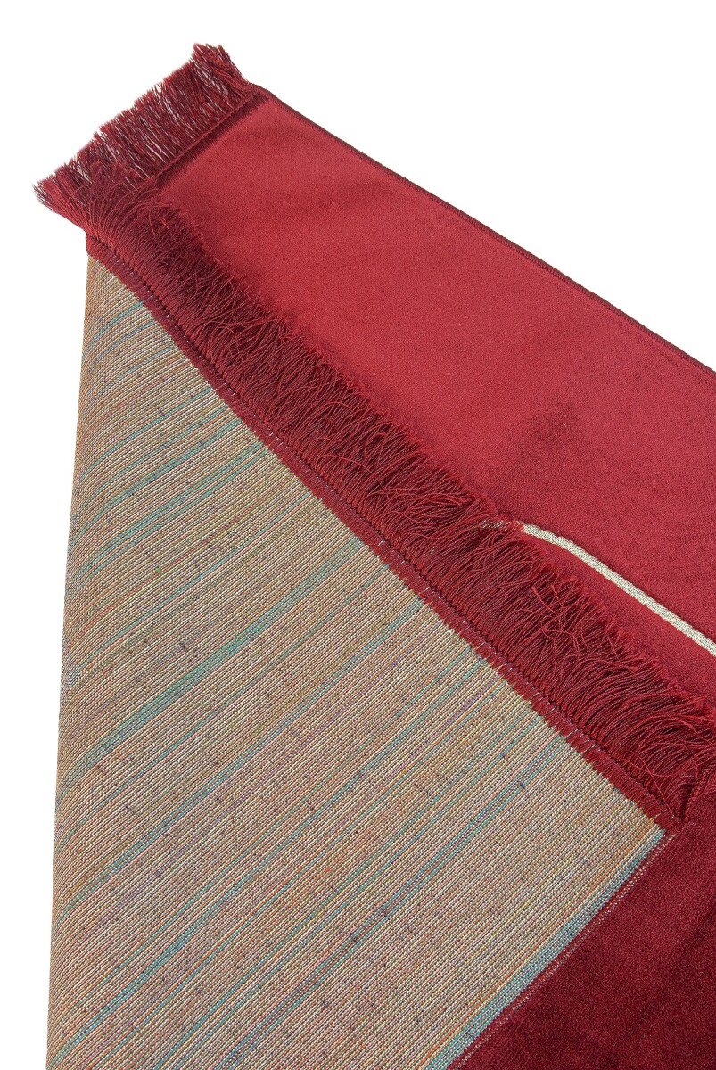 Mihrap Desenli Kadife Seccade Bordo - 2
