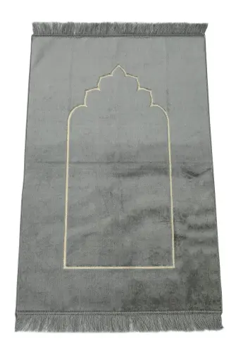 Mihrap Desenli Kadife Seccade Gri - 1