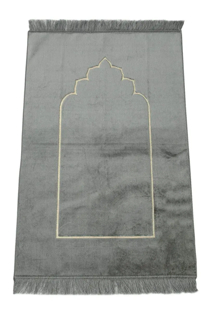 Mihrap Desenli Kadife Seccade Gri - 1