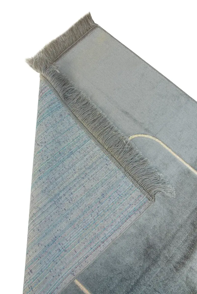 Mihrap Desenli Kadife Seccade Gri - 2