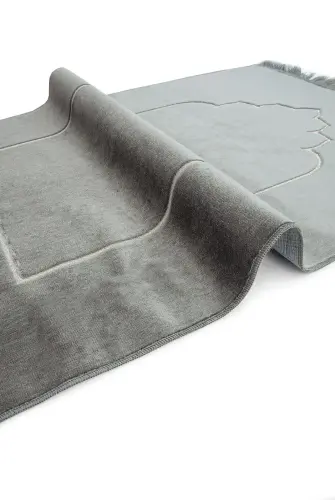 Mihrap Desenli Kadife Seccade Gri - 3