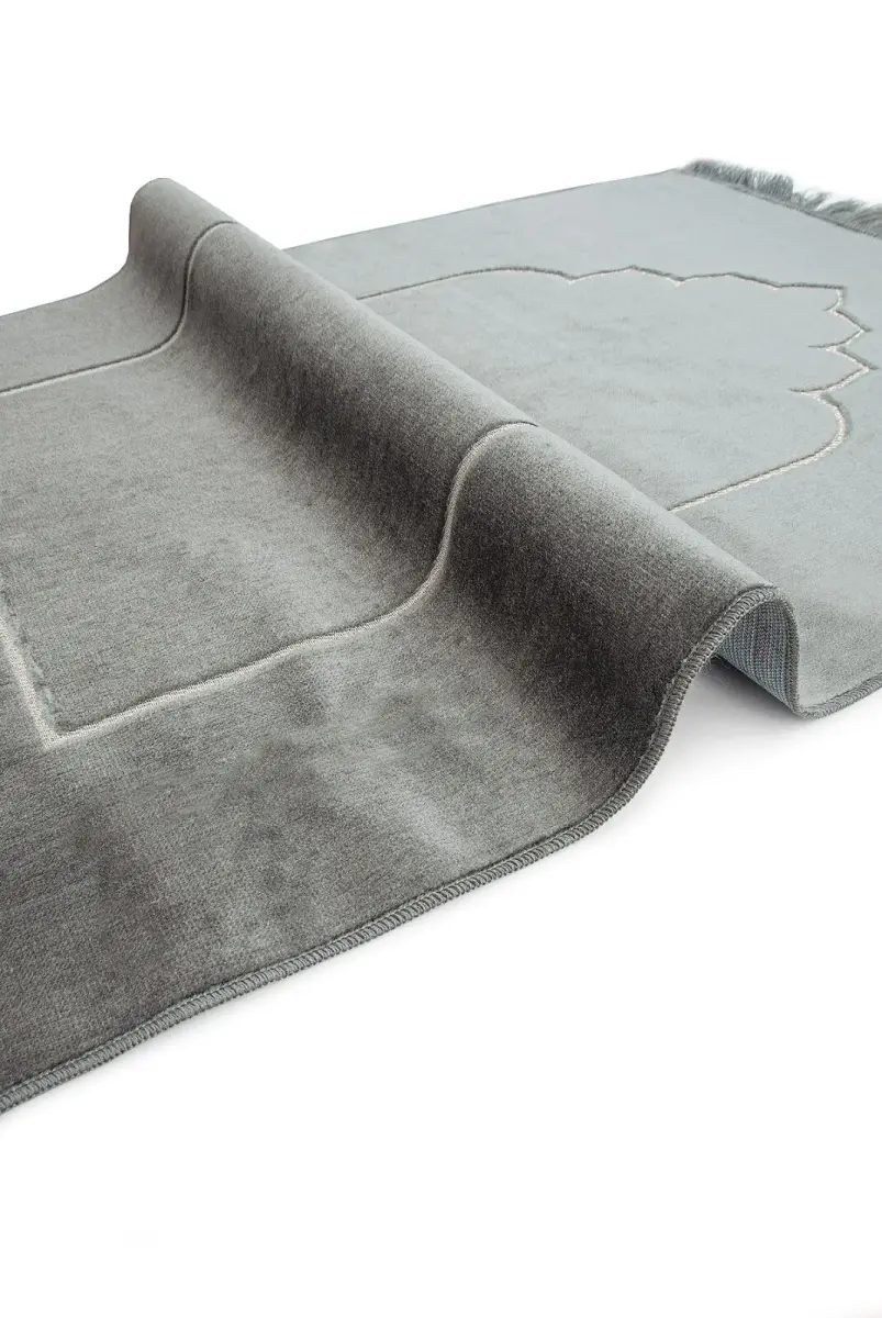 Mihrap Desenli Kadife Seccade Gri - 3