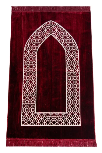 Mihrap Motifli Kadife Seccade Bordo - 2
