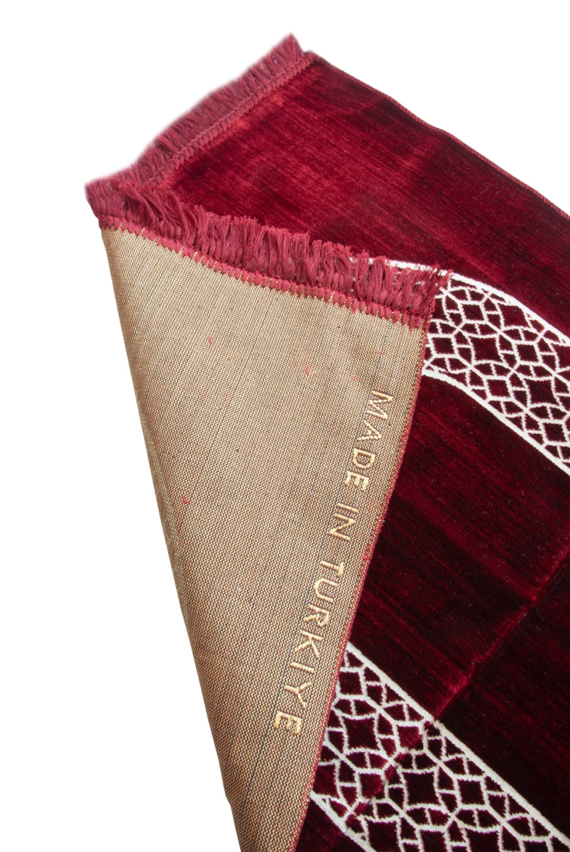 Mihrap Motifli Kadife Seccade Bordo - 4