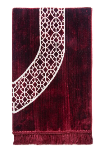 Mihrap Motifli Kadife Seccade Bordo - 5