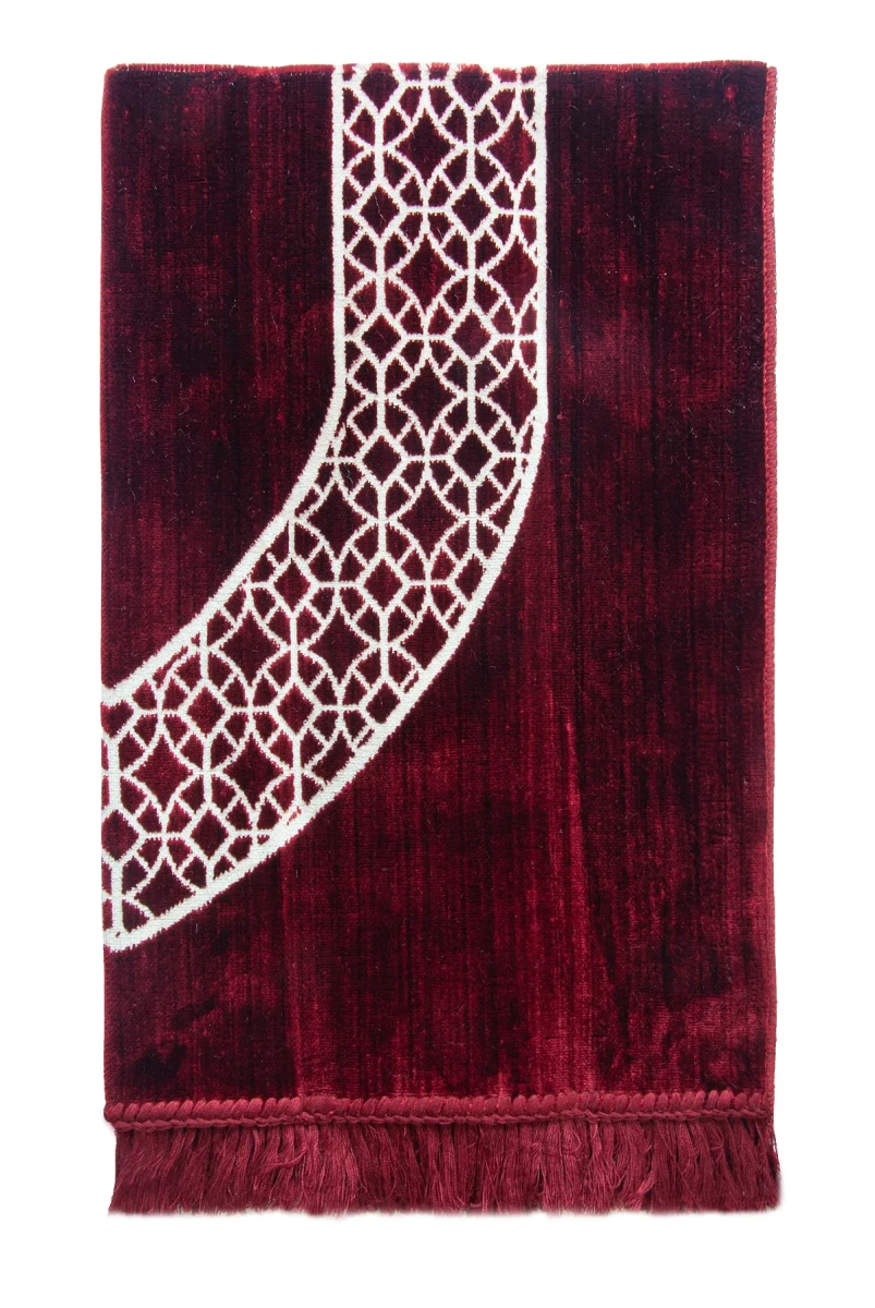 Mihrap Motifli Kadife Seccade Bordo - 5