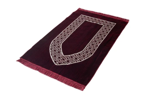 Mihrap Motifli Kadife Seccade Bordo - 6