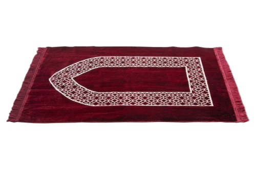 Mihrap Motifli Kadife Seccade Bordo - 7