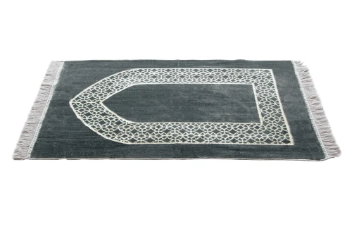 Mihrap Motifli Kadife Seccade Gri - 6