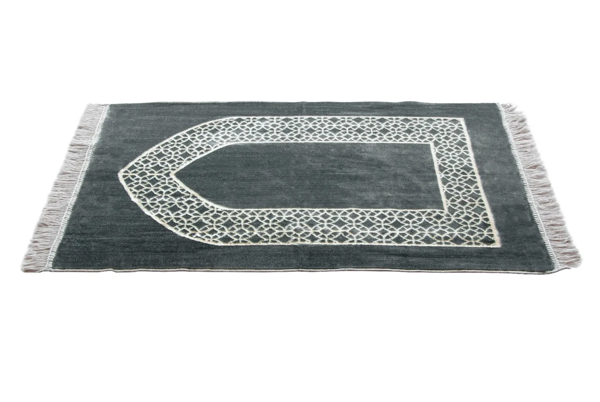 Mihrap Motifli Kadife Seccade Gri - 6