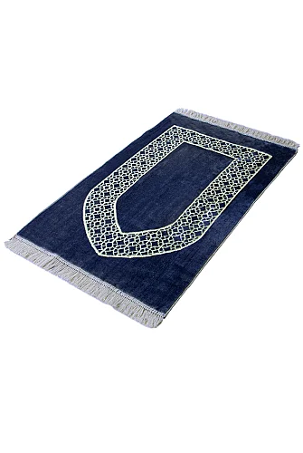 Mihrap Motifli Kadife Seccade Lacivert - ihvanonline (1)