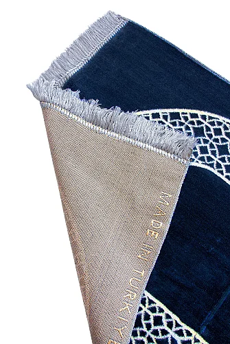 Mihrap Motifli Kadife Seccade Lacivert - 4