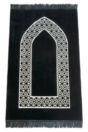 Mihrap Motifli Kadife Seccade Siyah - 2