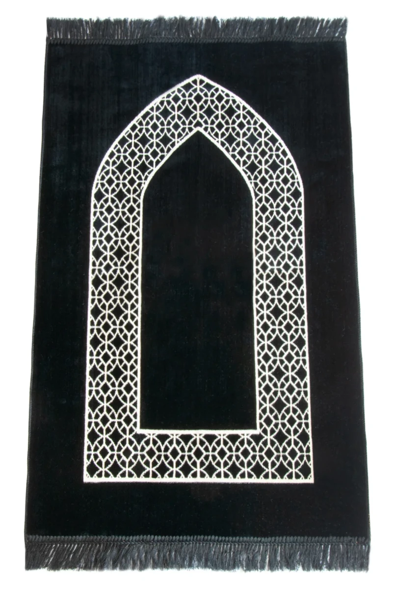 Mihrap Motifli Kadife Seccade Siyah - 2