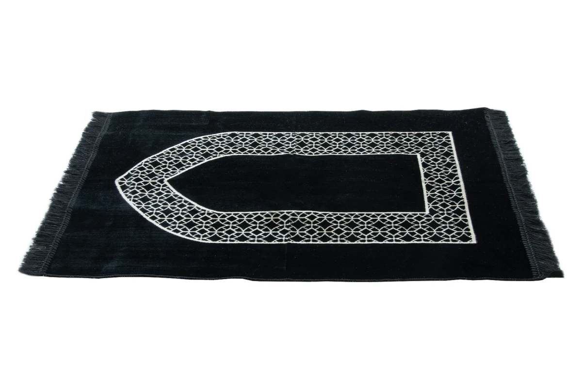 Mihrap Motifli Kadife Seccade Siyah - 5