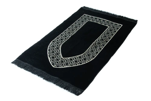 Mihrap Motifli Kadife Seccade Siyah - 6